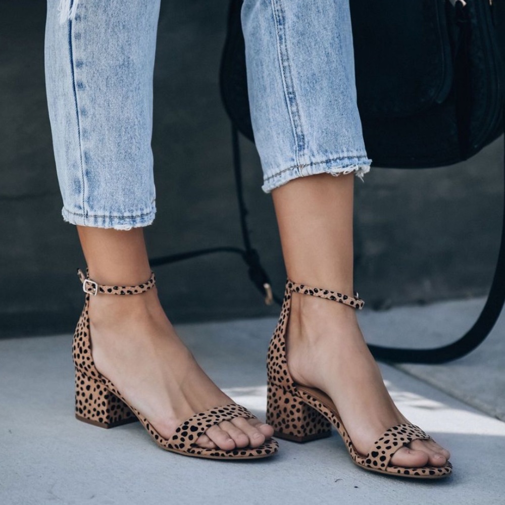Leopard Print Block Heel Sandals with Ankle Strap